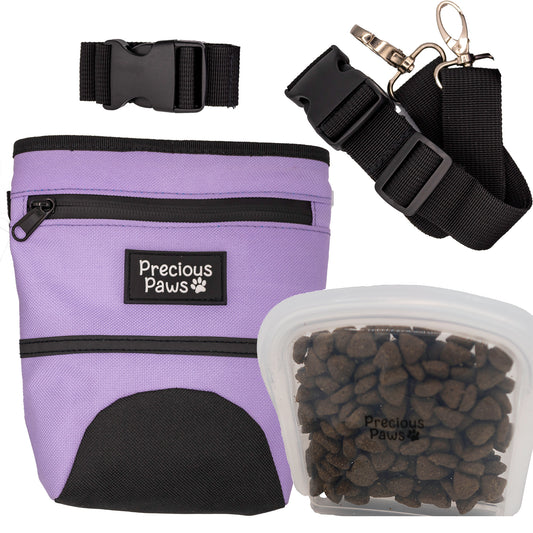 Purple Dog Treat Pouch for Training Magnetic Closure - Removable Silicone Insert