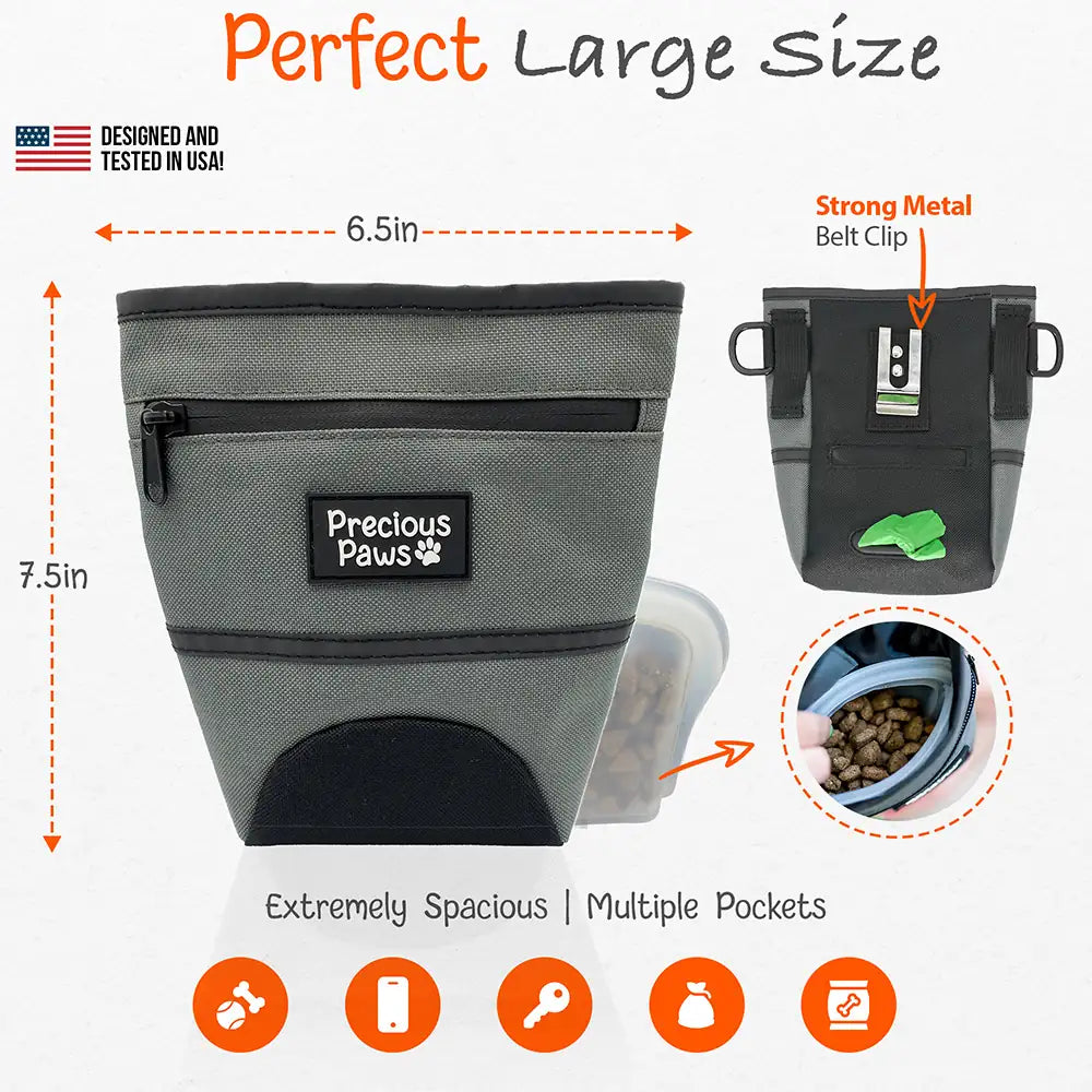 Large Dog Treat Pouch for Training Magnetic Closure - Removable Silicone Insert
